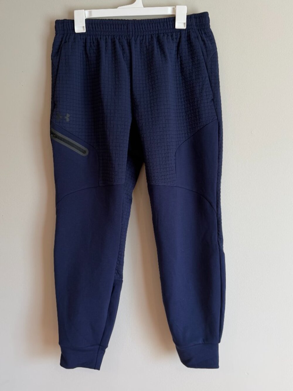 Under Armour 1386544-410 Mens Large Unstoppable Fleece Navy Grid Joggers